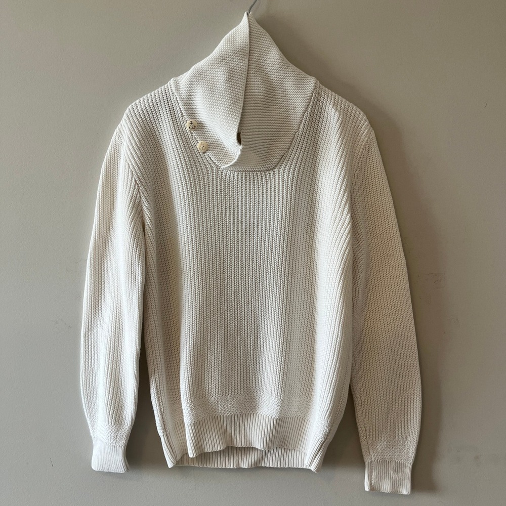 Vince Cowl Neck Button Sweater Nautical Cream Large Anchor Buttons Linen/Cotton